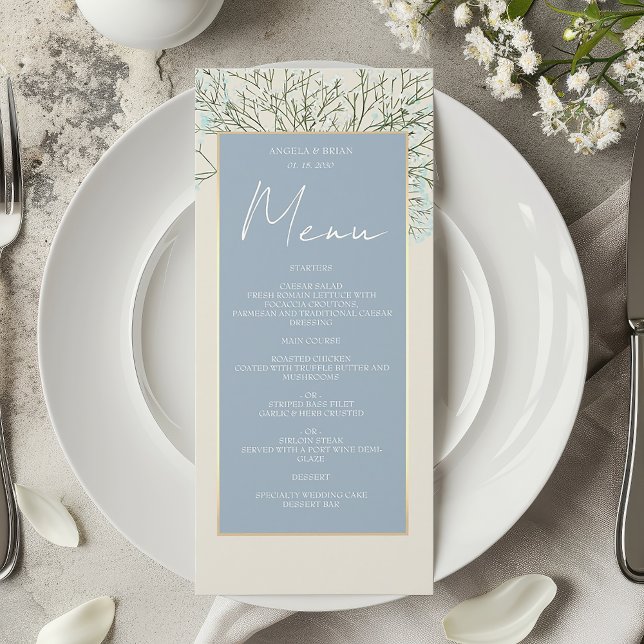 Menu Casamento Azul Poeirento Vintage (Criador carregado)