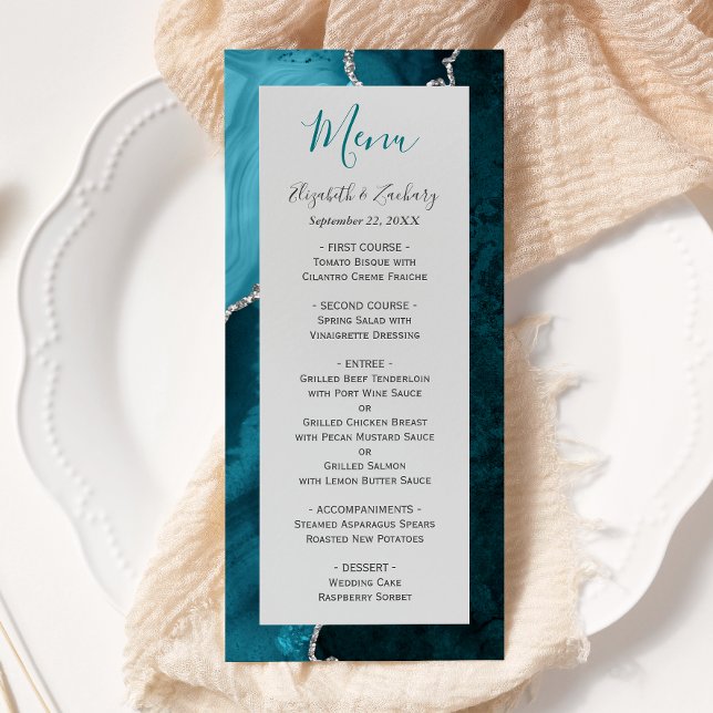Menu Casamento Azul Teal Prata Agata Cinza (Criador carregado)