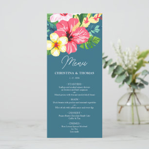 Menu Casamento Azul Tropical de Hibiscus Floral