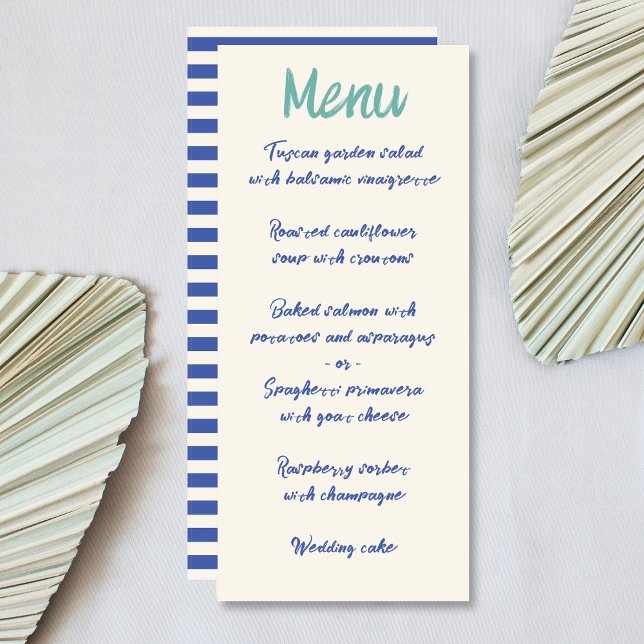 Menu Casamento Azul Vermelho com Escrita Manual (Criador carregado)