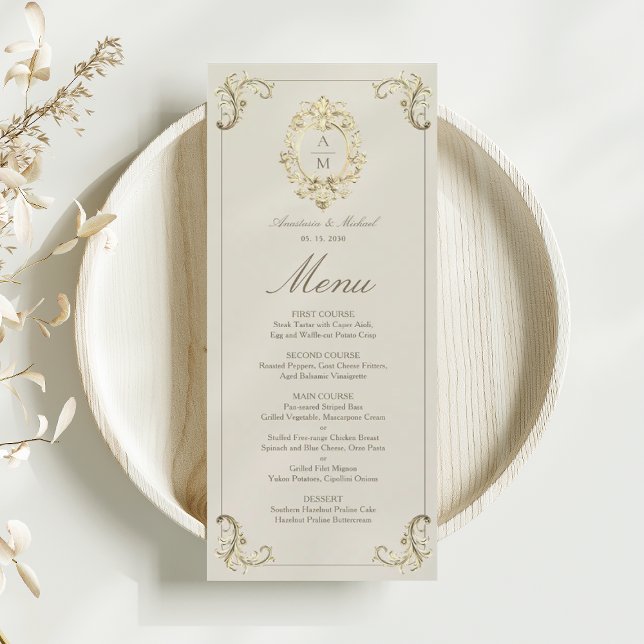 Menu Casamento Barroco em Ouro Vintage (Criador carregado)