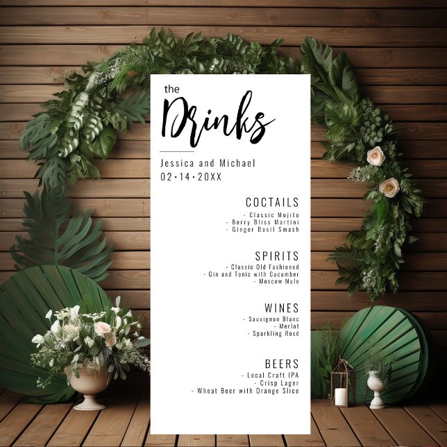 Menu 💍 Casamento Bebe Elegante Minimalista (Wedding Drinks Minimalist Elegant Menu card - perfect addition to your Big Day)