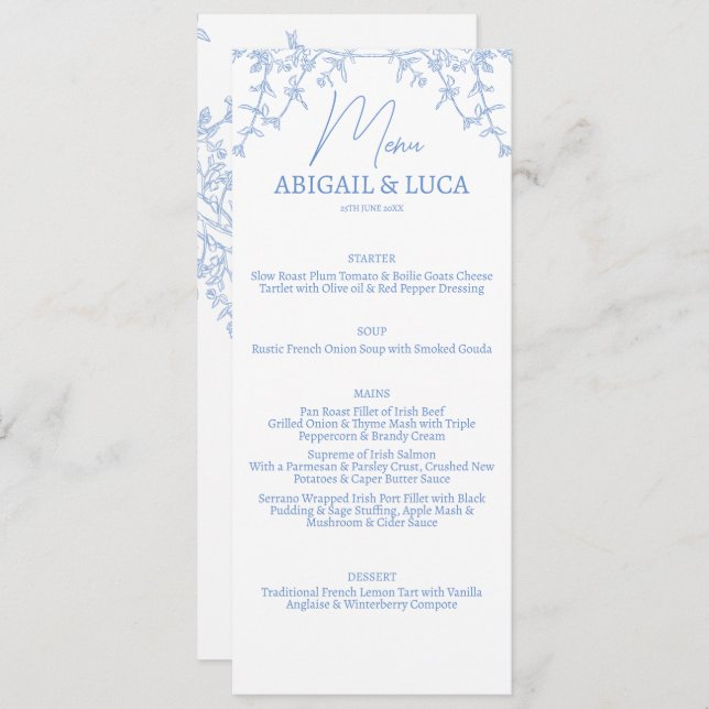 Menu Casamento Blue Chinoiserie Toile de Jouy (Frente/Verso)