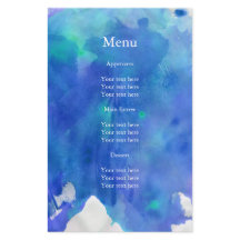 Menu Casamento Blue Watercolor