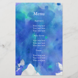 Menu Casamento Blue Watercolor
