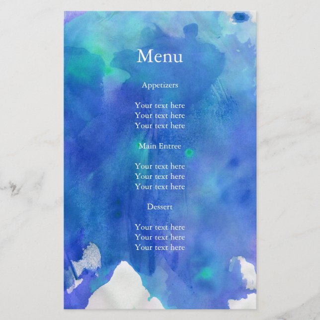 Menu Casamento Blue Watercolor (Frente)