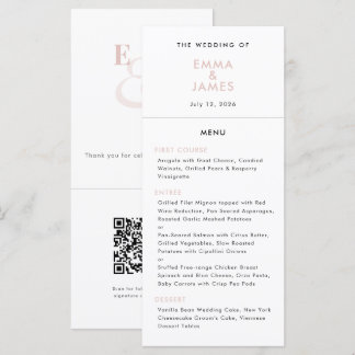 Menu Casamento Blush Ampersand | Código QR | Elegante