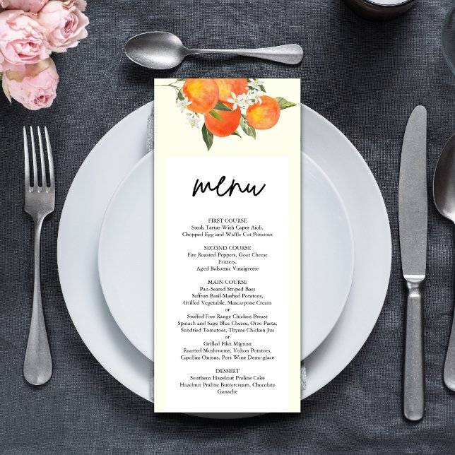 Menu Casamento Boho Abstrato no Jardim Laranja (Boho abstract orange wedding menu showcases your dishes with warm, artistic charm.)