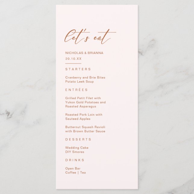 Menu Casamento Boho Creme e Laranja Queimada (Frente)