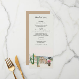 Menu Casamento Boho de Cacto no Deserto em Aquarela