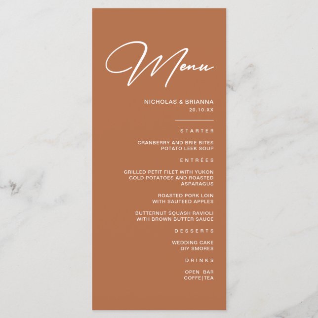 Menu Casamento Boho Deserto Laranja Queimada  (Frente)