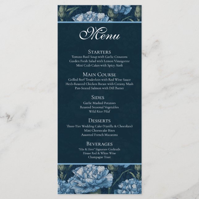 Menu Casamento Boho Estética de Cravo Atemporal (Frente)