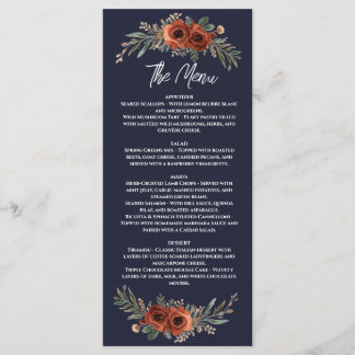 Menu Casamento Boho Floral Terracota Marinho