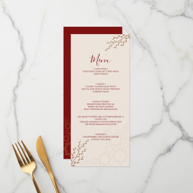 Menu Casamento Boho Moderno Terracota Laranja Queimada (Frente/Verso In Situ)