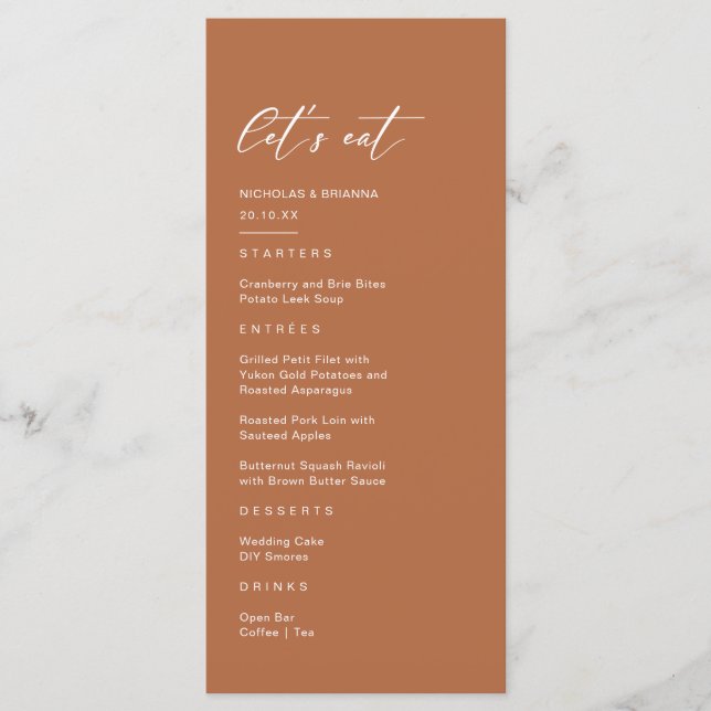 Menu Casamento Boho Outono Laranja Queimada (Frente)
