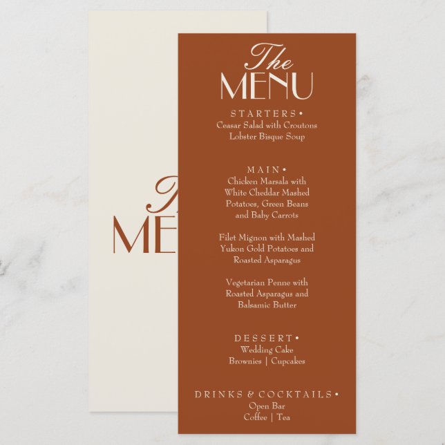 Menu Casamento Boho Terracota Laranja Queimada Dinheiro (Frente/Verso)