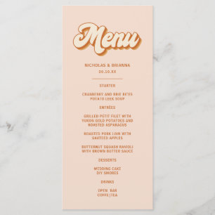 Menu Casamento Boho Vintage Laranja Amarelo Retro dos A