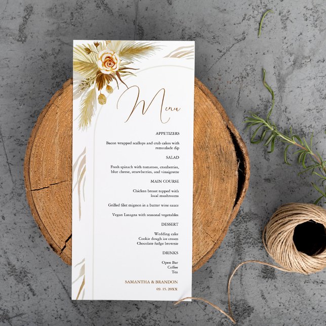 Menu casamento boho watercolor tropical capim-dos-pampa (Criador carregado)