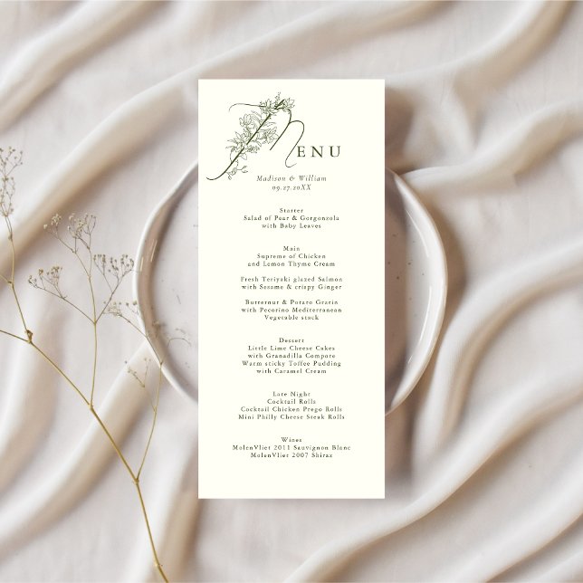 Menu Casamento Botânico Clássico de Ivory Moss Verde (Criador carregado)
