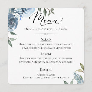 Menu Casamento Botânico com Dusty Blue Typografia