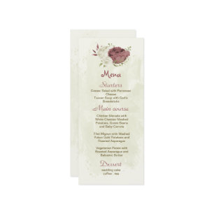 Menu casamento botânico com flores rosa brancas poeiren