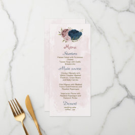 Menu Casamento botânico com flores rosadas e marinhos