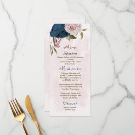 Menu Casamento botânico com flores rosadas e marinhos