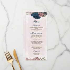 Menu Casamento botânico com flores rosadas e marinhos