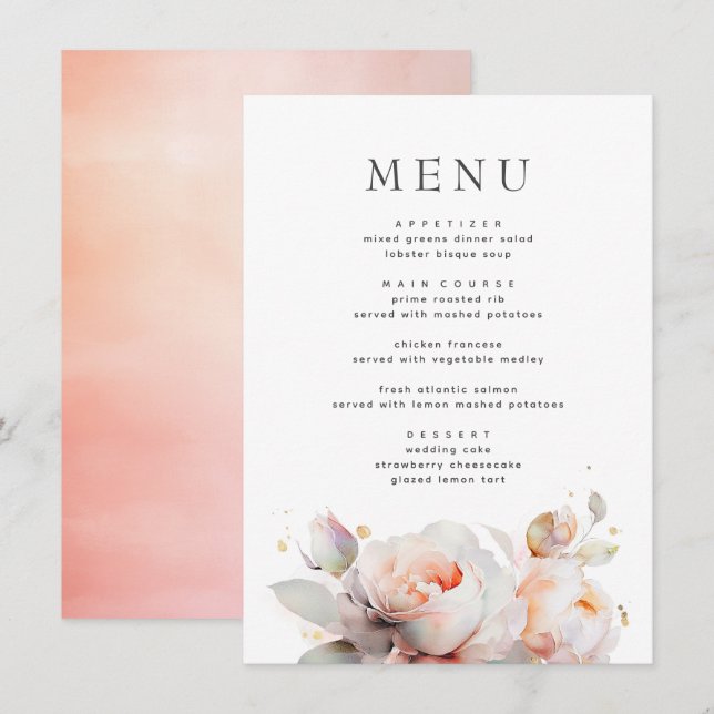 Menu Casamento Botânico de Boho de Verão das Flores de  (Frente/Verso)