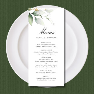 Menu Casamento Botânico de Folhas de Jardim Dourado Ver