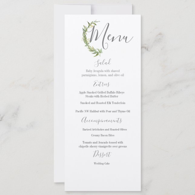 Menu Casamento Botânico de Laurel com Aquarela (Frente)