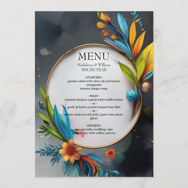 Menu Casamento Botânico de Luxo Elegante (Frente)