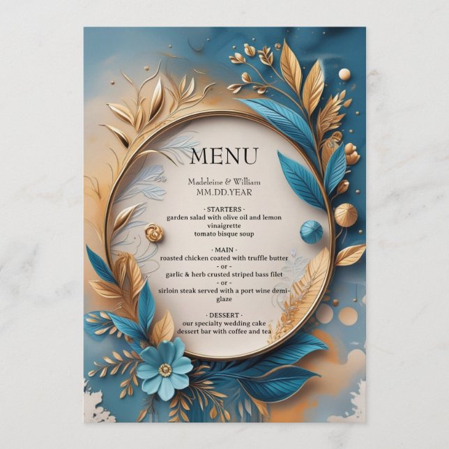 Menu Casamento Botânico de Luxo Elegante (Frente)