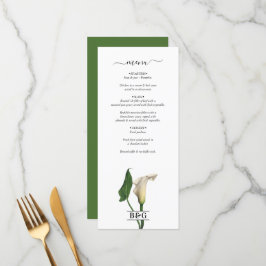 Menu Casamento Botânico Elegante Calla Lily Green