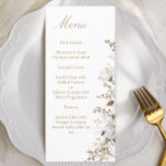 Menu Casamento Botânico Elegante de Rosas Brancos e Dou<br><div class="desc">Com um elegante design botânico branco e rosa de ouro,  estes menus de casamento são uma bela adição à sua capa de sopa. Encontrar itens de casamento no meu compro.</div>