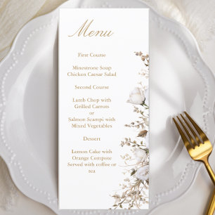 Menu Casamento Botânico Elegante de Rosas Brancos e Dou
