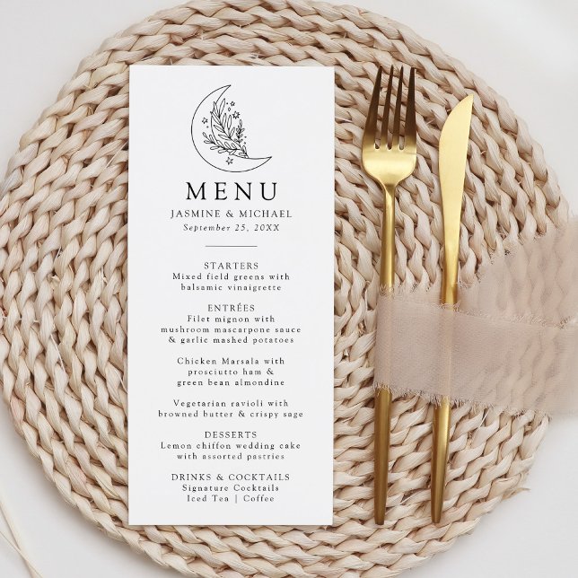 Menu Casamento Botânico Elegante Lua e Estrelas (Criador carregado)