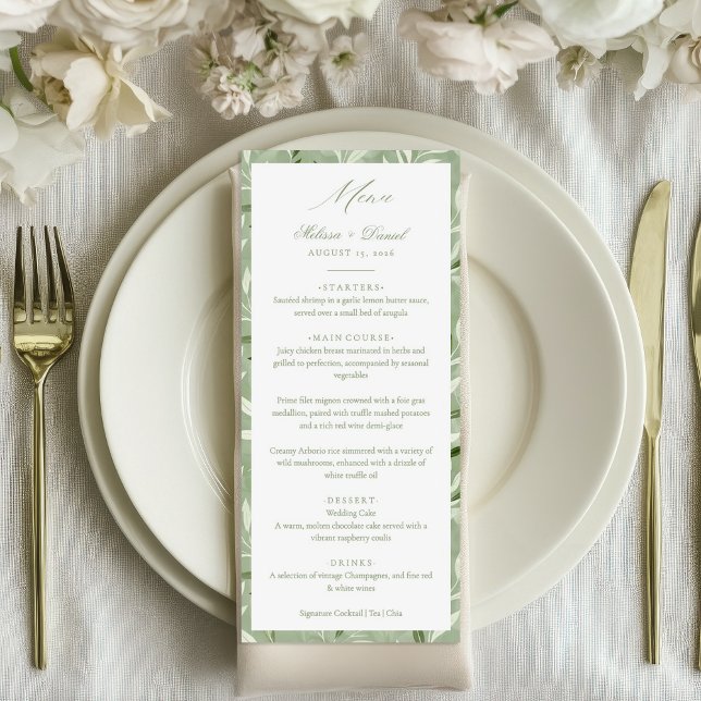 Menu Casamento Botânico em Elegante Verde Sage (Criador carregado)
