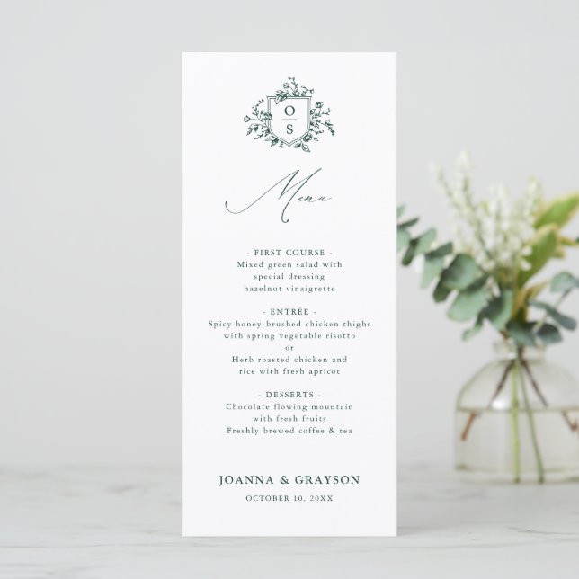 Menu Casamento Botânico Emerald Greenery Vintage (Em pé/Frente)
