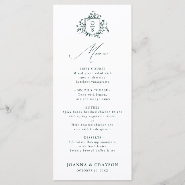Menu Casamento Botânico Emerald Greenery Vintage (Frente)