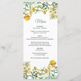 Menu Casamento Botânico Floral Amarelo Vintage