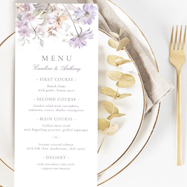 Menu Casamento Botânico Floral Boho Elegante Roxo (Purple Elegant Botanical Floral Boho Wedding Menu)