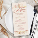 Menu Casamento Botânico Foliage Duet Cream Terracotta<br><div class="desc">O cardápio de casamento botânico num dueto de creme e laranja queimado, para complementar o tema da cor do casamento. Uma aquarela decorada com folhas e folhagem em tons de cinamão de ferrugem amarelo-amêndoa e ouro. O modelo é configurado para você personalizar com o menu definido ou opções de refeição....</div>