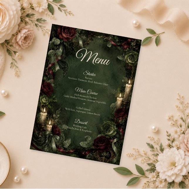 Menu Casamento Botânico Gótico Mal-humorado (Criador carregado)