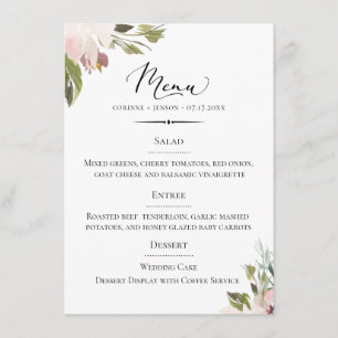 Menu Casamento botânico malva empoeirado da tipografia