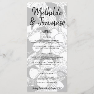 Menu Casamento Botânico Moderno B&W Frangipani Bohemian