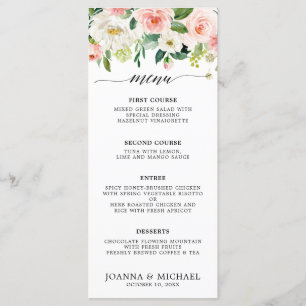 Menu Casamento Botânico Moderno - Florais Rosa-Esbranqu