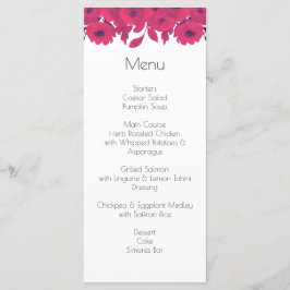 Menu Casamento Botânico Púrpura Escura e Rosa Quente