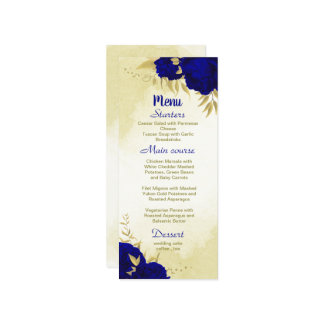 Menu Casamento botânico real com flores azuis