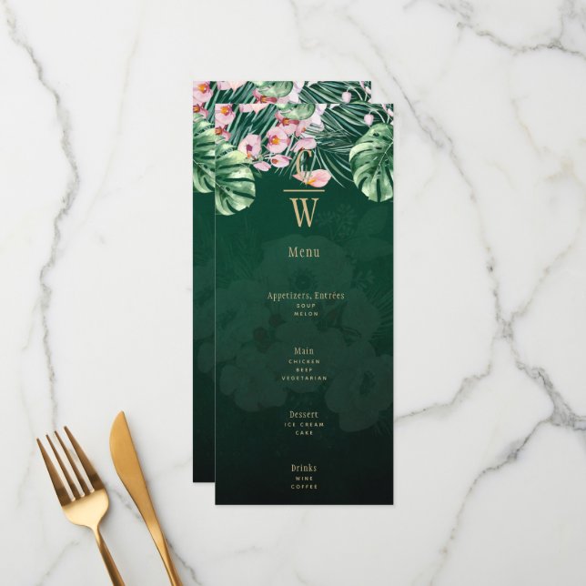 Menu Casamento Botânico Rosa Tropical LeahG (Frente/Verso In Situ)